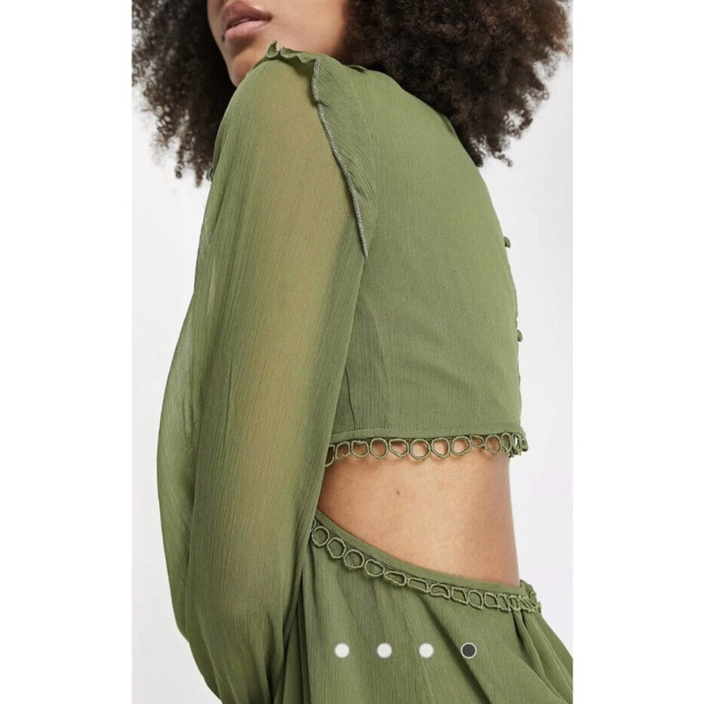 ASOS Design Army Green Cutout Long sleeve Dress with Tassels Size 6 - Picture 2 of 10